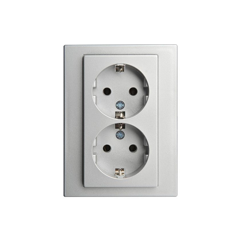 Розетка 1+1 с/з "Алюминий" Epsilon