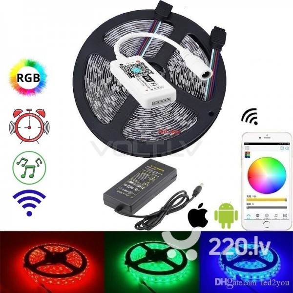 RGB LED lentes komplekts 5m ar WIFI vadību IP20 60leds/m